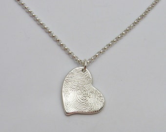 Silver Fingerprint Heart Pendant or Necklace, Fingerprint Jewelry, Fingerprint Heart, Heart Fingerprint, Fingerprint Charm, Personalized