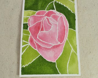 Original Mini Hand Painted Camellia Flower Watercolor Painting | Stained Glass Floral Art, Garden Inspired Decor | Camellia Flower