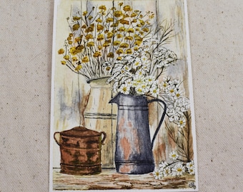 Original Hand Painted Mini Floral Watercolor Painting | Rustic Farmhouse Flowers | Rustic Bouquet