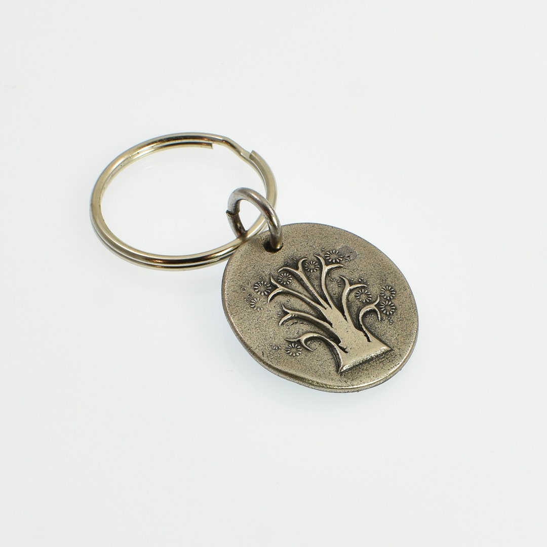 Tree Keyring Handmade Tree of Life Keychain: Rustic Dark Silver Toned Bronze Metal ...
