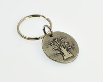 Handmade Rustic Metal White Bronze Tree of Life Keychain, Silver Toned Metal Key Chain, Unique Gift