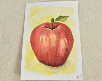 Original Mini Hand Painted Watercolor Fruit Painting | Fruit Fusion Red and Radiant Apple
