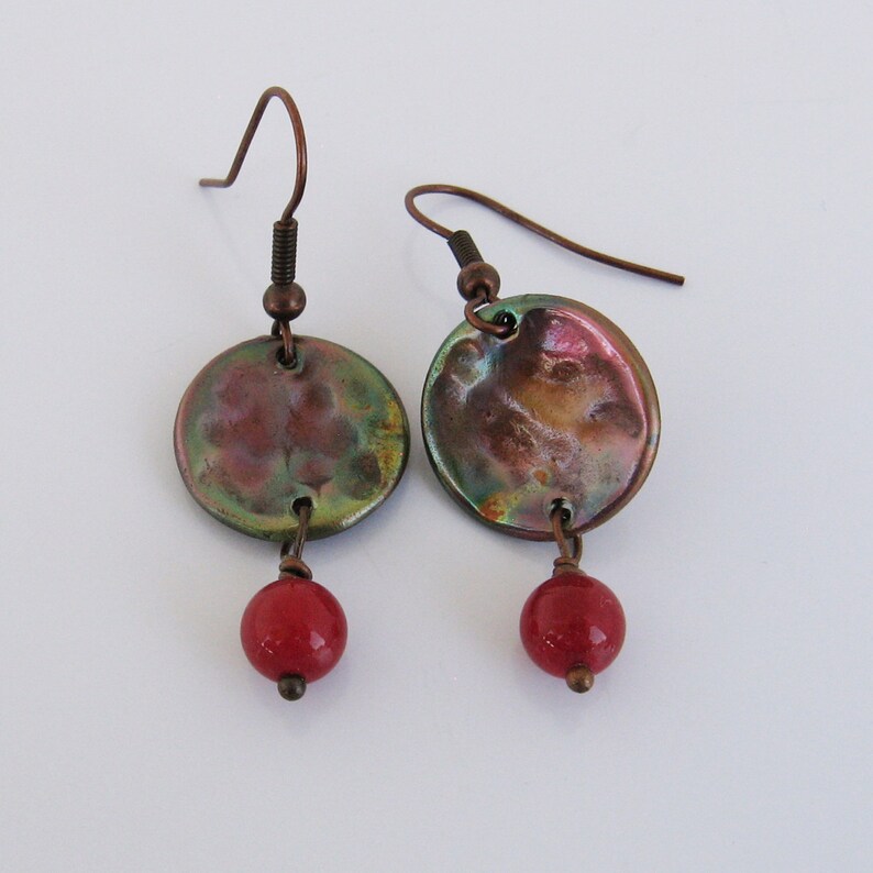 Handmade Hammered Copper Disc Earrings With Heat Patina and Etsy