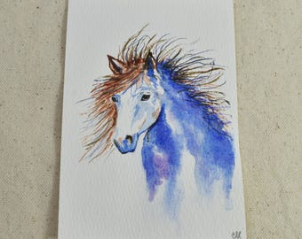 Original Mini Hand Painted Horse Watercolor Painting | Modern Loose Expressive Equine Portrait | Wild and Gentle