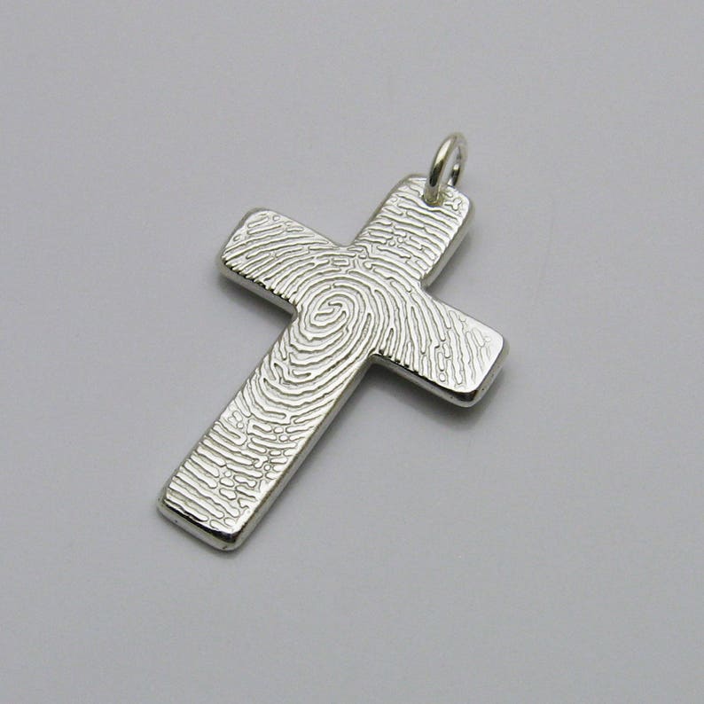 Silver Fingerprint Cross Pendant, Cross Fingerprint Pendant, Fingerprint Jewelry, Fingerprint Pendant, Finger Print Jewelry, Cross Jewelry image 2