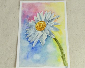 Original Mini Hand Painted Watercolor Flowers Painting | Summer Daisy