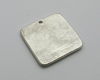 Square Fingerprint Charm, Silver Square Fingerprint, Fingerprint Jewelry, Personalized Charm, Men's Fingerprint Jewelry