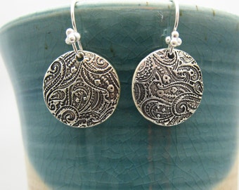 Silver Paisley Dangle Earrings,  Handmade Silver Earrings, Gift for Mom Sister Daughter Friend, Every Day Casual Drop Earrings Paisley Lover