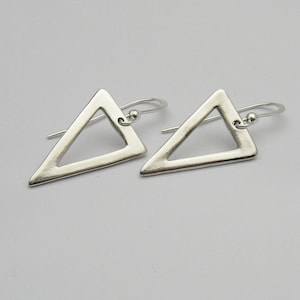 Handmade Silver Triangle Earrings, Simple Geometric Minimalist Jewelry, Lightweight Drop Casual Dangle Earrings