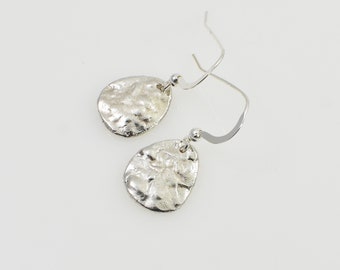 Handmade Sterling Silver Organic Textured Teardrop Earrings, Recycled Silver Jewelry