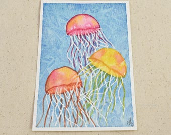Original Hand Painted Mini Jellyfish Watercolor Painting | Tropical Vibes | Beach House Coastal Decor