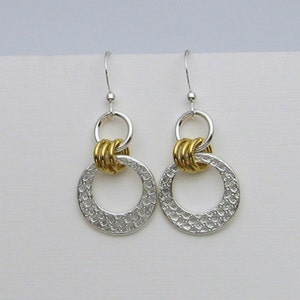 Handmade Sterling Silver and Gold Earrings, Mixed Metal Jewelry, Mixed Metal Earrings, Gold and Silver Earrings, Long Dangle Earrings