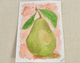 Original Mini Hand Painted Watercolor Fruit Painting | Fruit Fusion Blushing Pear