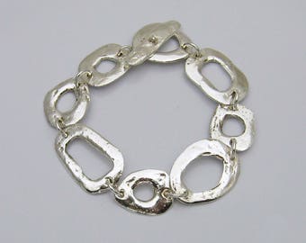 Handmade Rustic Silver Link Bracelet, Big Bold Statement Bracelet, Silver Artisan Bracelet, Gift for Her