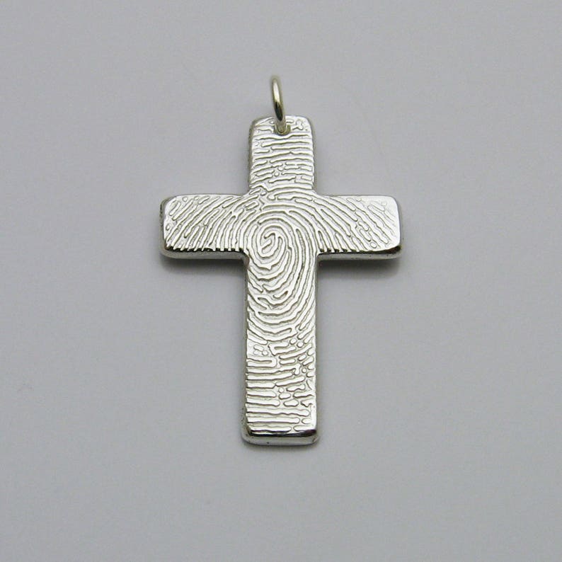 Silver Fingerprint Cross Pendant, Cross Fingerprint Pendant, Fingerprint Jewelry, Fingerprint Pendant, Finger Print Jewelry, Cross Jewelry image 1