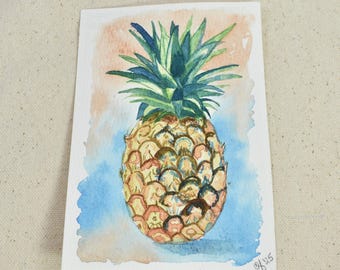 Original Mini Hand Painted Watercolor Pineapple Painting | Fruit Fusion Flavors of the Tropics