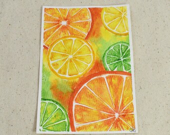 Original Mini Citrus Watercolor Painting | Hand Painted Orange Lemon Lime Art | Citrus Explosion