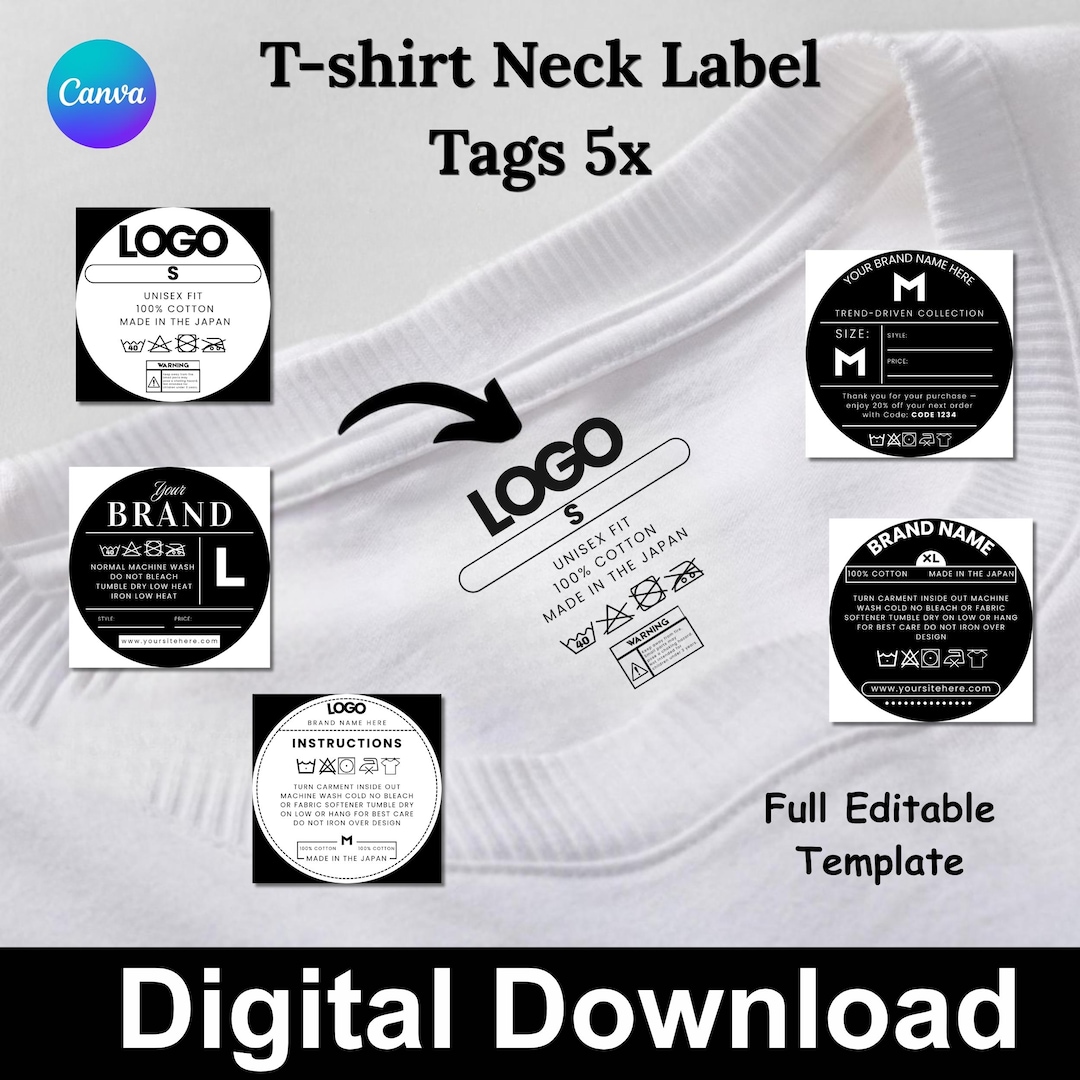 Editable Clothing Neck Tag Template Bundle, Printable Garment Care ...
