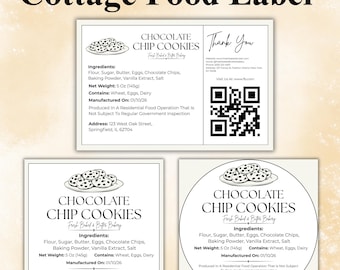 Bewerkbare labelsjabloon cottage-voedsel, label voor thuisbakkerijverpakking, sticker voor canva-koekjes, Cottage Law Baking-tag