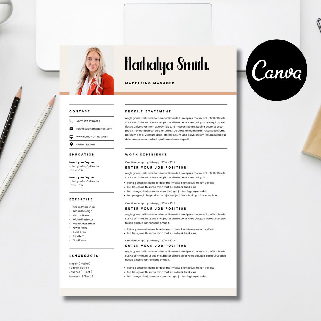 Marketing Manager Resume Template Canva | Professional CV Design ...