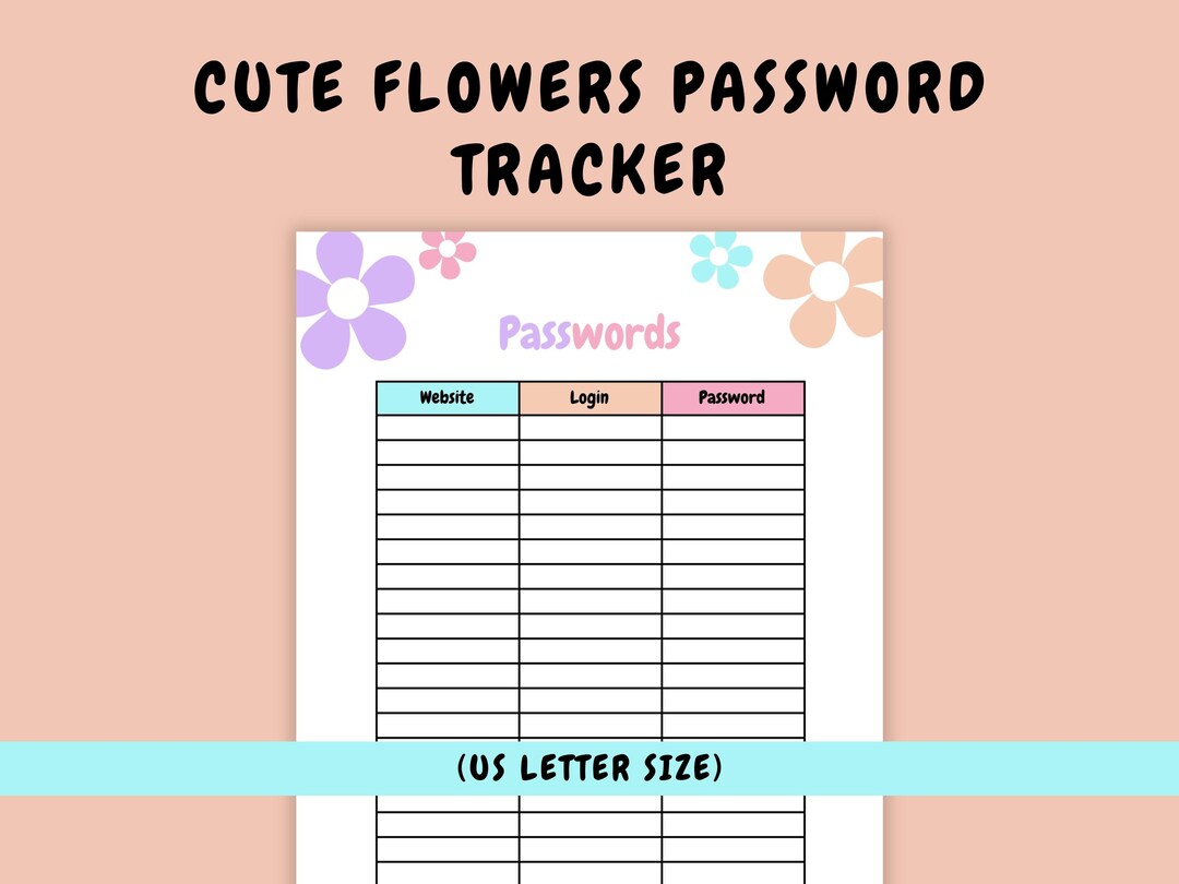 Floral Password Log Printable Cute Flower Website Login Tracker Playful ...