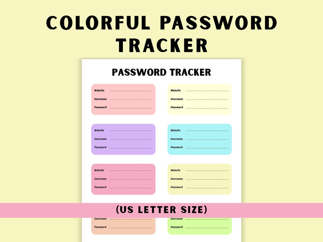 Colorful Password Tracker Printable Website Login Organizer Page Bright ...