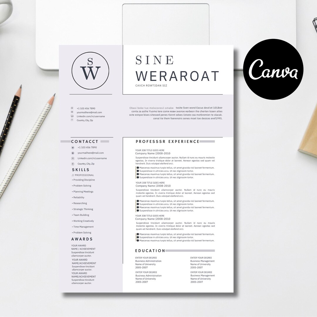 Editable Resume Template Canva | Professional CV Template | Modern ATS ...