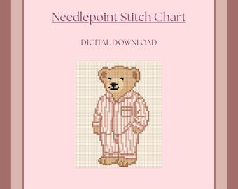 Pink Striped Pajama Bear - Digital Needlepoint Chart - PDF Download