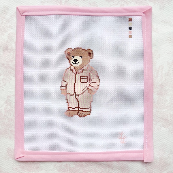 Pink Pajama Bear - Hand-Painted Needlepoint Canvas