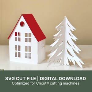 3D Paper Christmas House SVG | Holiday Village Lantern