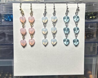 triple heart dangle earrings - silver or gold - handmade