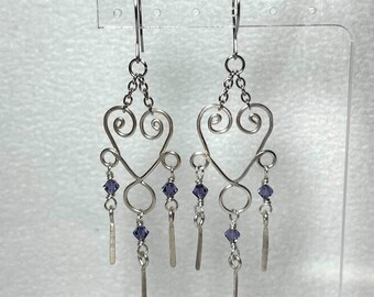 The Priscilla chandelier earrings - sterling silver and tanzanite Preciosa crystals - elegant dangle earrings - handmade