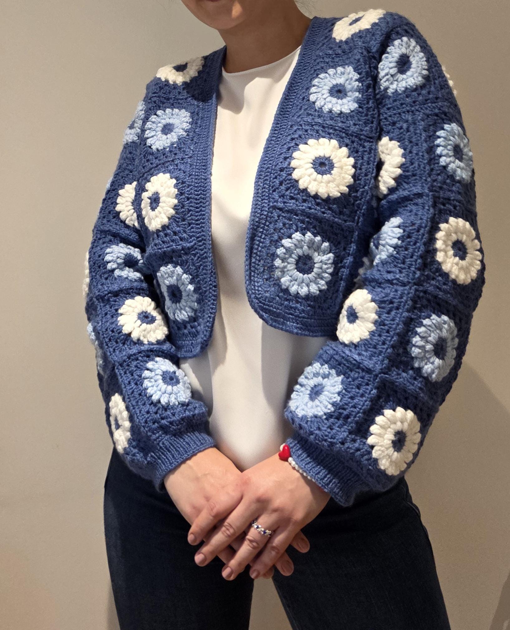 Ninecolours High Neck Blouse With Back Open Crochet Long Cardigan