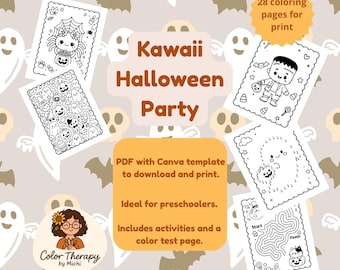 未就学児向けハロウィンぬり絵 - かわいい不気味なページ、かわいいスタイルの印刷可能なPDF