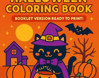 子供向けのハロウィーンぬり絵本 - かわいい不気味なキャラクターのアクティビティページを折ってホチキスで留める