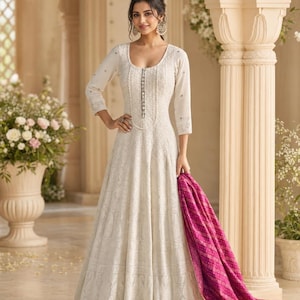 Ivory Chikankari Anarkali Suit - Soft Georgette with Lucknowi Embroidery