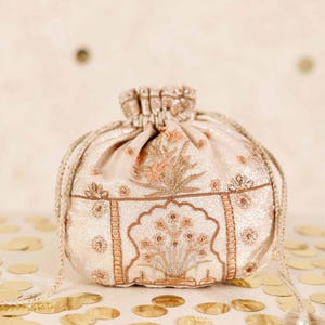 Dusty Rose Silk Clutch | Zardosi Floral Embroidery Pouch