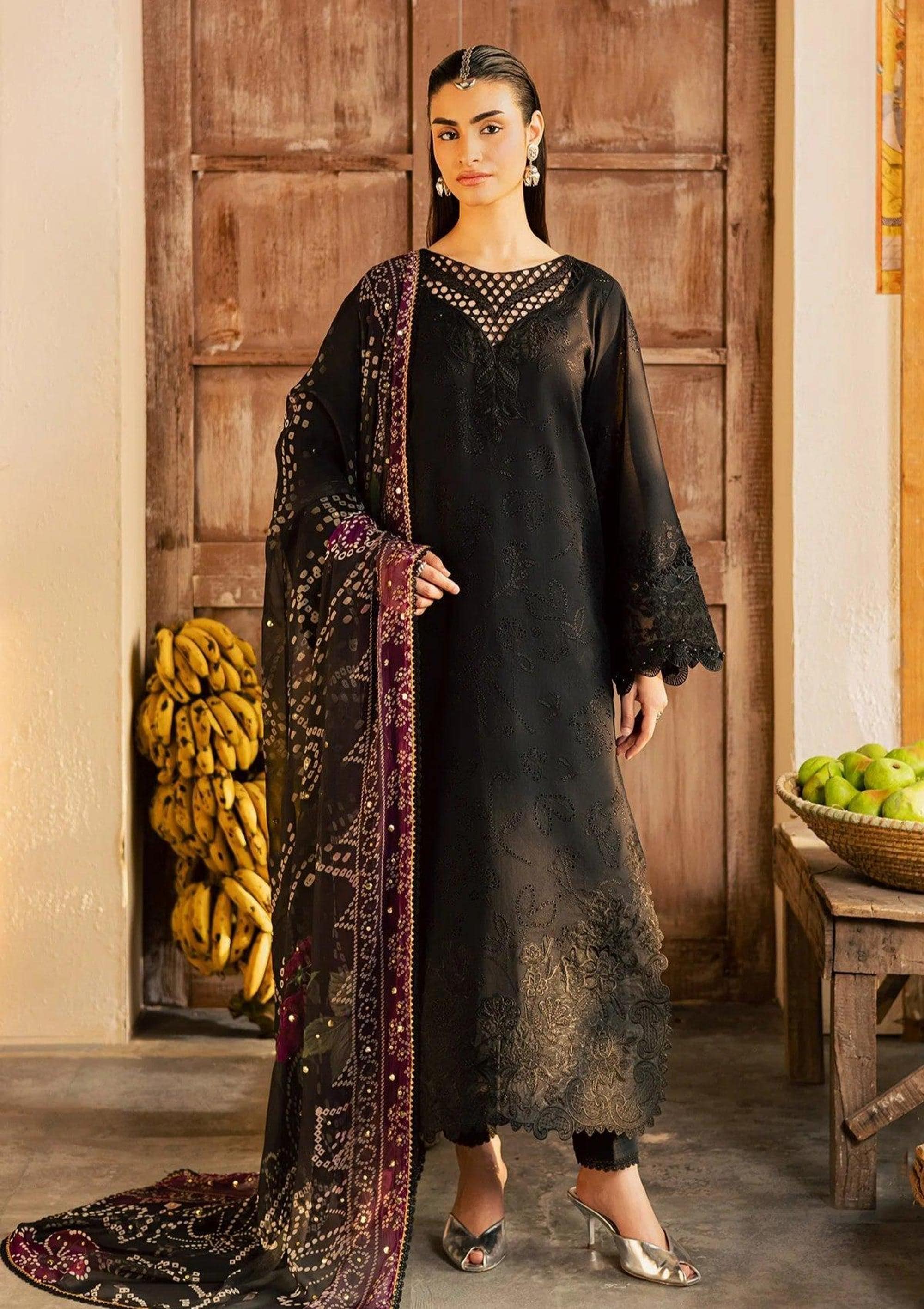 mukesh dresses designs Make an exquisite appearance in this heavy Mukesh frock ensemble,  showcasing regality and style. Done finely, the elegance of this outfit  stands out, making a statement for the festive season. Available at
