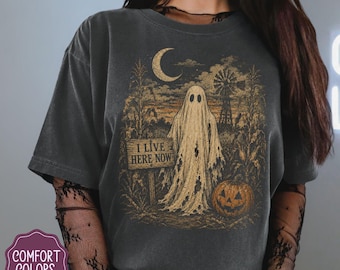 Vintage Halloween Shirt, Witchy Reaper & Pumpkin Graphic Tee, Comfort Colors Dark Academia Goth Tshirt