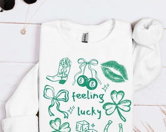 Lucky St Patrick Sweatshirt, St Patrick's Day Crewneck, Cute Women's Sweater, St. Patty's Day Sweatshirt, Lucky Holiday Party Sweater