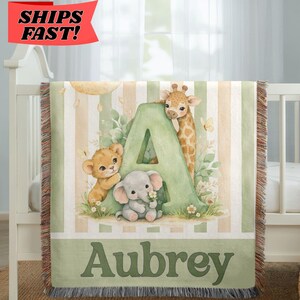 Personalized Safari Blanket, Custom Name and Initial Safari Animal Throw, Nursery Decor, Baby Shower Nursery Blanket For Baby