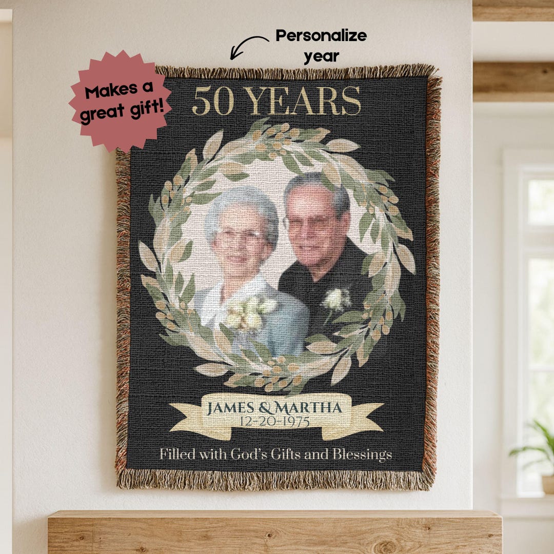 Personalized Anniversary Woven Blanket, Custom Picture Cotton Throw ...
