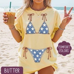 Comfort Colors® USA bikinitopp-T-shirt, röd vit blå baddräktströja, semestertröja, strandt-shirt, söt sommartröja