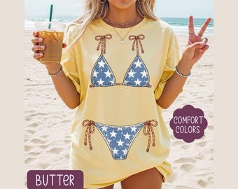 T-shirt bikinitop Comfort Colors® USA, rood wit blauw badpakshirt, vakantie-T-shirt, strand-T-shirt, leuk zomershirt