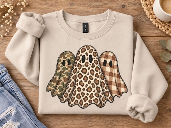 Camo Ghost Shirt, Leopard Ghost Tee, Plaid Halloween Shirt, Cute Western Halloween Tee, Country Spooky Season Shirt, Fall Ghost Tee