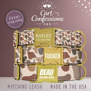Camo Dog Collar, Camouflage Dog Collar Personalized, Custom Dog Collar Engraved Pet Name, Dog Collar Leash, Metal Buckle