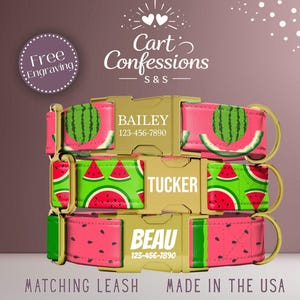 Watermelon Dog Collar Personalized Summer Fruit Dog Collar with Engraved Name Girl Dog Collar Boy Collar Small Medium Large Dog Collar