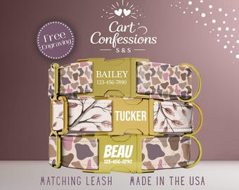 Camo Dog Collar, Camouflage Dog Collar Personalized, Custom Dog Collar Engraved Pet Name, Dog Collar Leash, Pink Purple Camo, Martingale