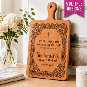 Personalized House Blessing Cutting Board, Engraved Family Name Scripture Gift, Custom Housewarming Wedding Gift, Bamboo Walnut Cherry