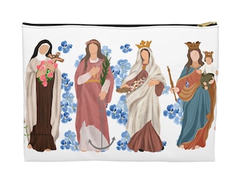 Girl Saints Chapel Veil Bag - Catholic Mass Bag - Rosary Pouch/Tote - Cotton Canvas Zipper Pouch